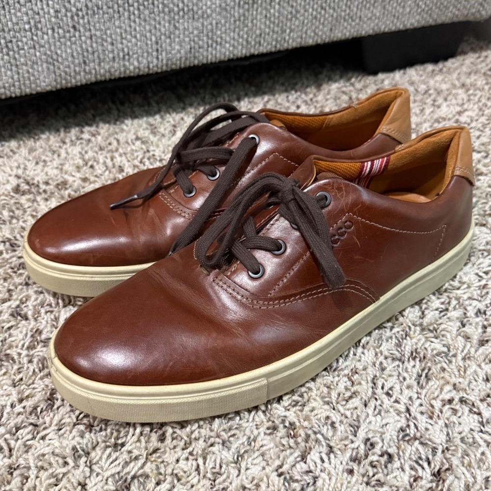 ECCO Soft 7 Mens Cognac Brown Leather Low Top Sneakers Size 45 US 11-11.5